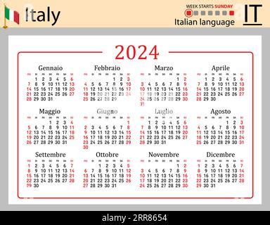 Calendario De Bolsillo Horizontal Italiano Para 2024 Dos Mil