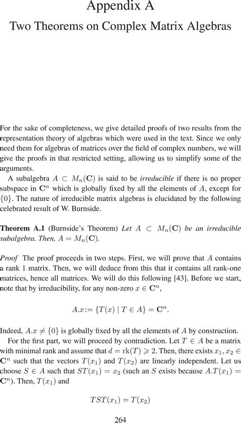 Two Theorems On Complex Matrix Algebras Appendix A Compact Matrix