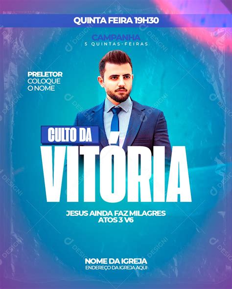 Social Media Flyer Igrejas Culto da Vitória PSD Editável download