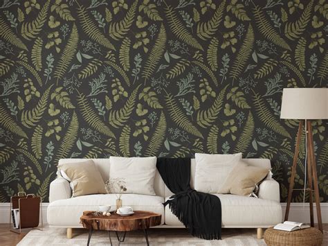 Dark Green Ferns Wallpaper, Garden Wallpaper, Botanical Wall Art, Peel ...