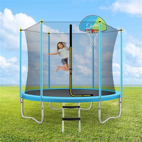 EUROCO 800LBS 8FT Trampoline with Basketball Hoop for 3-4 Kids ...