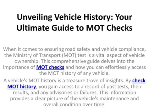 Ppt Unveiling Vehicle History Your Ultimate Guide To Mot Checks