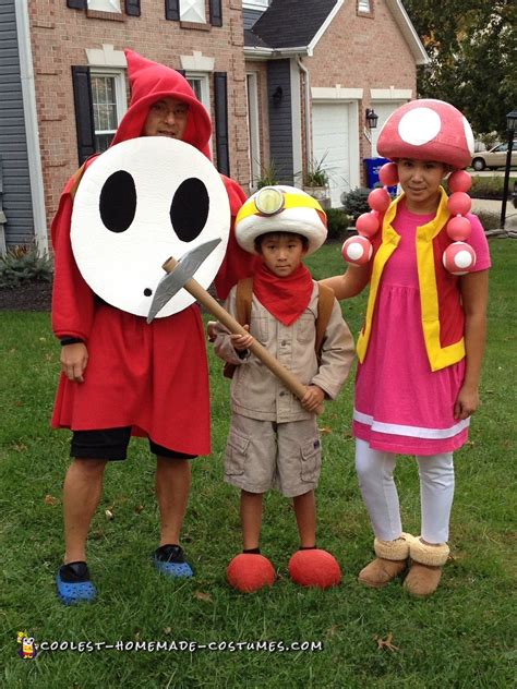 Cool Mario Brothers Costumes: Captain Toad, Toadette and Shy Guy