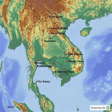 Stepmap Thailand Kambodscha Laos Landkarte F R Asien