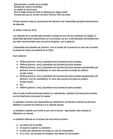 Approbation des Comptes SAS Modèle PV Gratuit Conseils