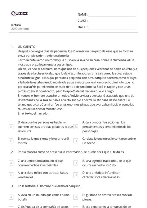 Lectura Escritura Hojas De Trabajo Para Grado En Quizizz