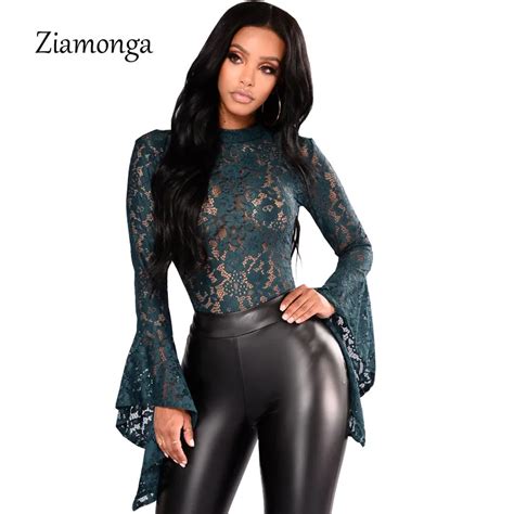 Ziamonga Women Lace Bodysuit Sexy Cut Out Jumpsuit Womens Long Sleeve Romper Leotard Bodysuits