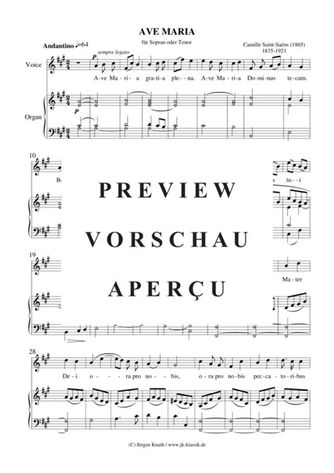 Ave Maria Sopran Tenor Klavier Orgel Pdf Noten Von Camille Saint