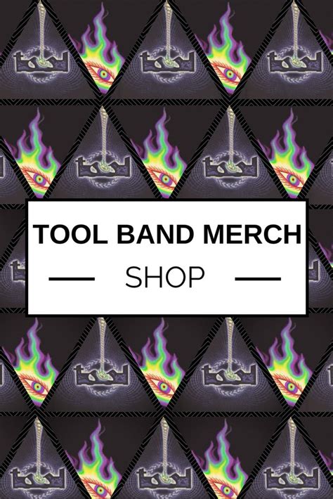 A Black Background With Colorful Flames And The Words Tool Band Merch Shop