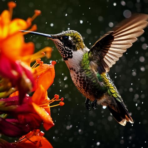 Premium AI Image | Colibri flying in front of flowers