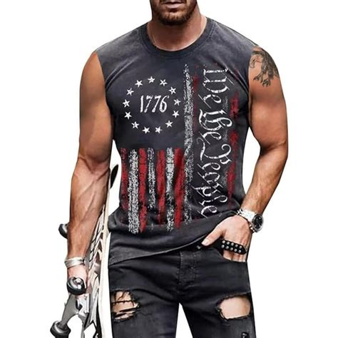 4th Of July Shirts Mens Muscle Tank Top 1776 Sleeveless Graphic Gym Workout American Flag Shirt