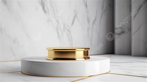 Fondo Podio De Pedestal Blanco Y Dorado De Diseño Minimalista En Una