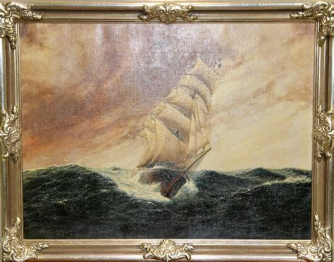 Unknown - Decorative antique oil painting. Sailing ship in a stormy sea ...