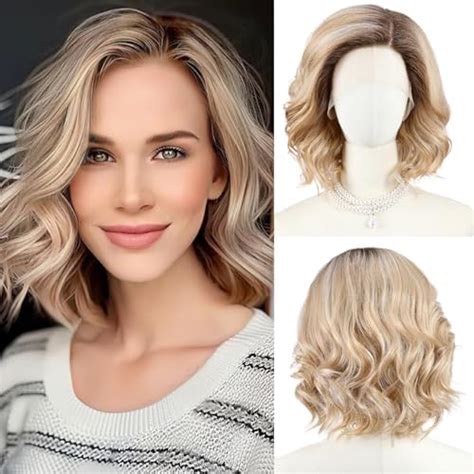 Amazon Starluck Side Part Wavy Wig Blonde With Brown Root Layered