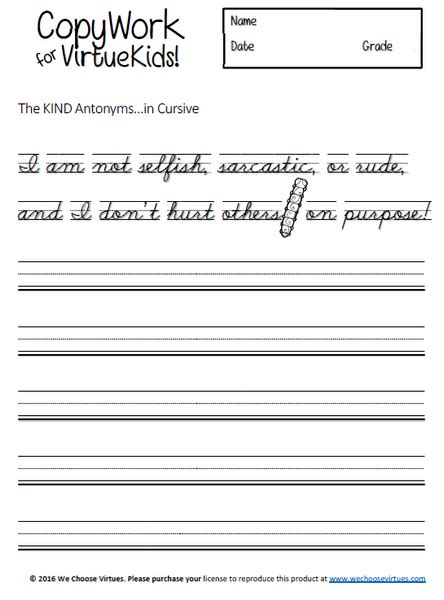 New Copywork In Cursive Pdf With Classroom License We Choose Virtues