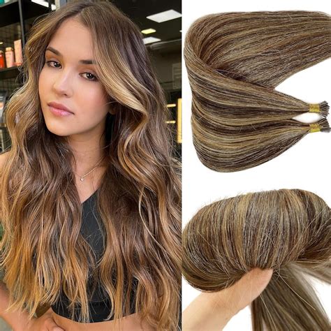 Amazon I Tip Hair Extensions Balayage Light Brown Golden Blonde I