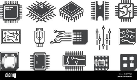 Cpu Chips Cartoon Icons Micro Processor Electronic Microchip Logo Cpu