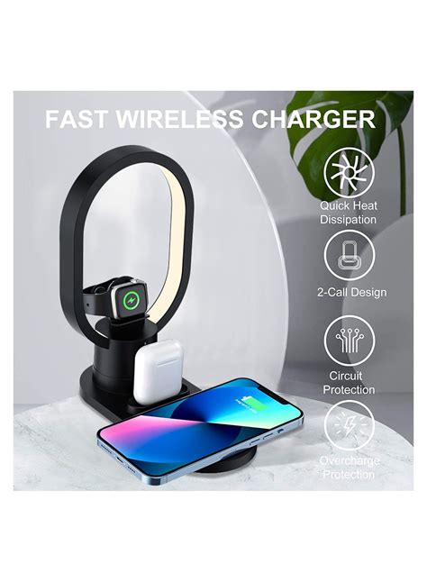 4 in 1 Fast Wireless Charger LED Desk Lamp, 15W Wireless Charging ...