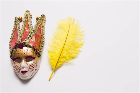 Free Photo | Huge feather and mask on white