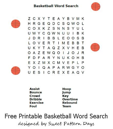 Basketball Word Search Printable