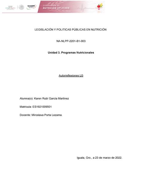 Legislación atr U3 autorreflexion de unidad 3 LEGISLACIÓN Y