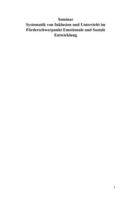 Systematik Von Inklusion Und Unterricht Im F Rderschwerpunkt Emotionale