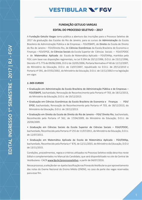 Pdf Funda O Getulio Vargas Edital Do Processo Vestibular Fgv Br