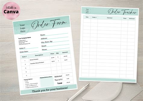 order form  order tracker template  digital canva editable