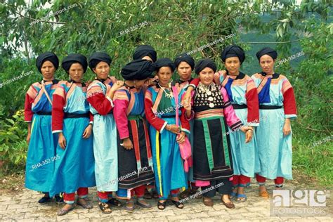 Portrait Of Lisu Hill Tribe Women In Traditional Dress At Chiang Rai