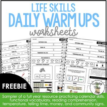 Life Skills Daily Warm Up Worksheets FREEBIE TPT