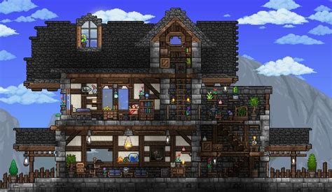 Stone Cabin In 2020 Terrarium Base Stone Cabin Terraria House Ideas