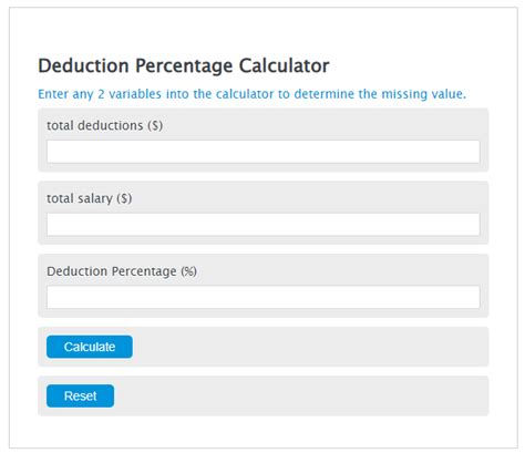 Deduction Percentage Calculator - Calculator Academy