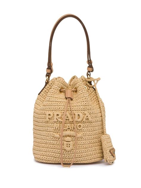 Prada Raffia And Leather Mini Bucket Bag In Beige ModeSens