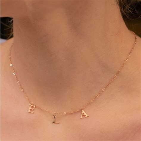 Gold Initial Necklace Spaced Letter Necklace Personalized Etsy In