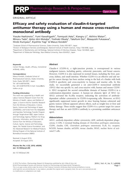 PDF Efficacy And Safety Evaluation Of Claudin4targeted Antitumor