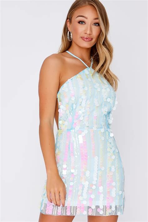 Daia Blue Iridescent Sequin Mini Dress Mini Dress Sequin Mini Dress