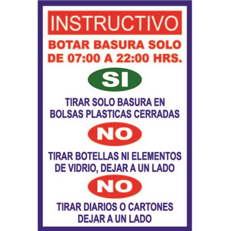 Letrero Instructivo Botar Basura 16x24cm Gráfica Letrilandia