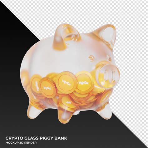 Premium Psd Wax Waxp Glass Piggy Bank With Crypto Coins D Illustration