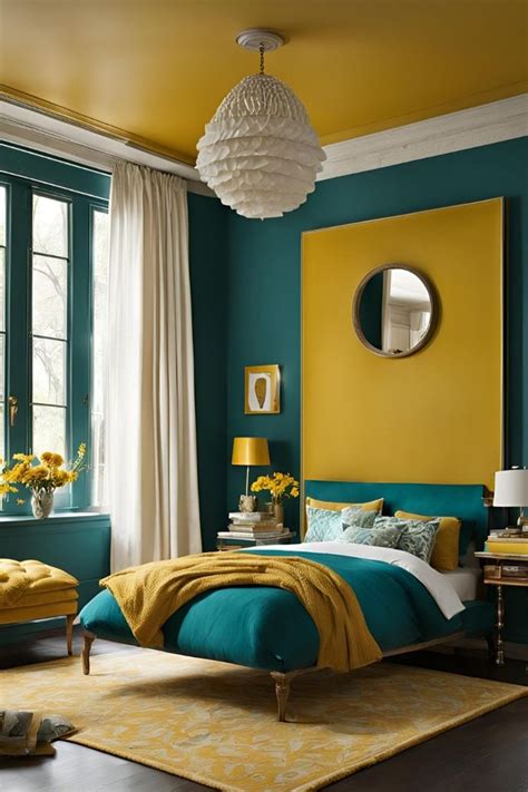 Effortlessly Chic Mustard Yellow And Teal Bedroom Decor En 2024