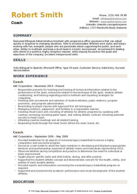 Coach Resume Samples Qwikresume