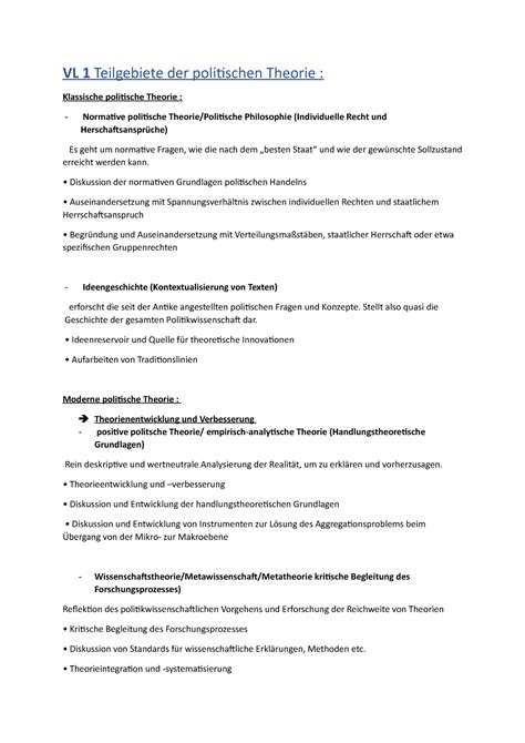 Zusammenfassung Vl Vl Teilgebiete Der Politischen Theorie