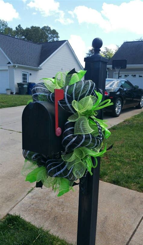 Lime Green And Black Deco Mesh Mailbox Wreath Mailbox Swag