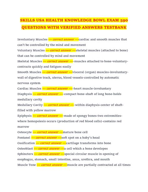 SKILLS USA HEALTH KNOWLEDGE BOWL EXAM 590 QUESTIONS WITH VERIFIED