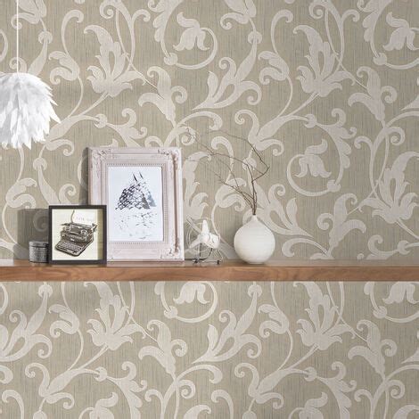 Ranken Tapete in Crème Beige Elegante Ornament Vliestapete mit Textil