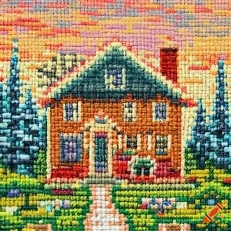 Crossstitch Artwork Of A House On Craiyon