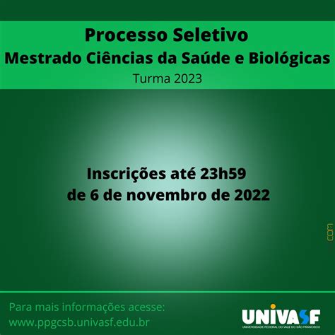 Mestrado Ciências Da Saúde E Biológicas Da Univasf Realiza Seleção Para