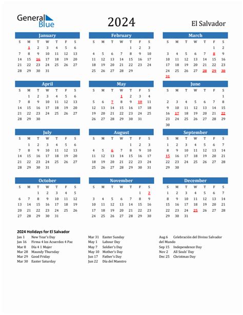 Calendario Con Festivos El Salvador Karly Martica