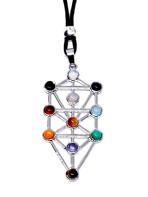 Tree Of Life Sefirot Chakra Pendant Natural Gemstone Kabbalah Bead Cord