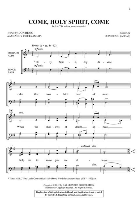 Come Holy Spirit Come Sheet Music By Besig Price Sku 35028683