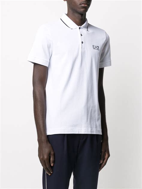 Ea Logo Print Polo Shirt In White Modesens